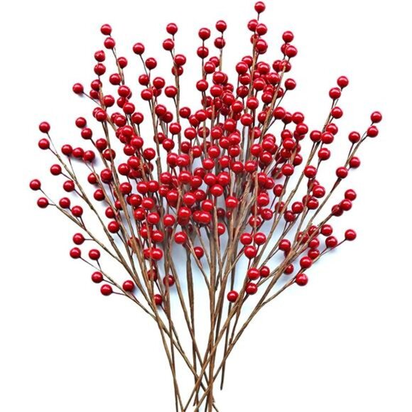 12 Pcs Artificial Red Berries Stems 13.5" Waterproof Berry Branches for Home - Picture 1 of 8